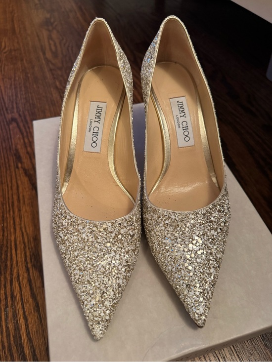 Jimmy Choo Shoes - Jimmy Choo Gold Glitter Pointed Pumps